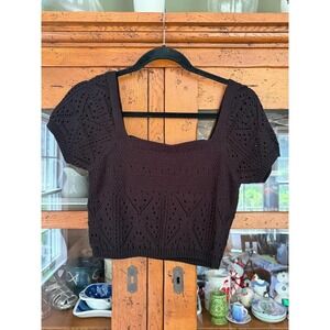 Freshman 1996 Black Crochet Knit Sweater Crop Top Square Neck Small ST514425K